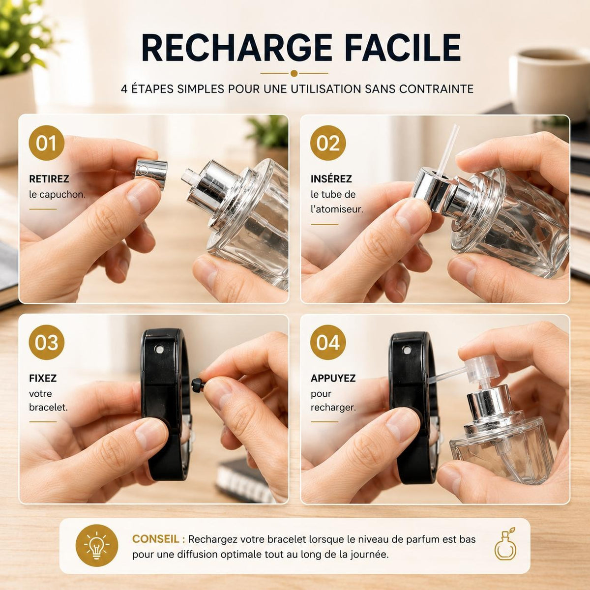 Bracelet Parfum Portable – Diffuseur Discret, Fraîcheur Toute la Journée
