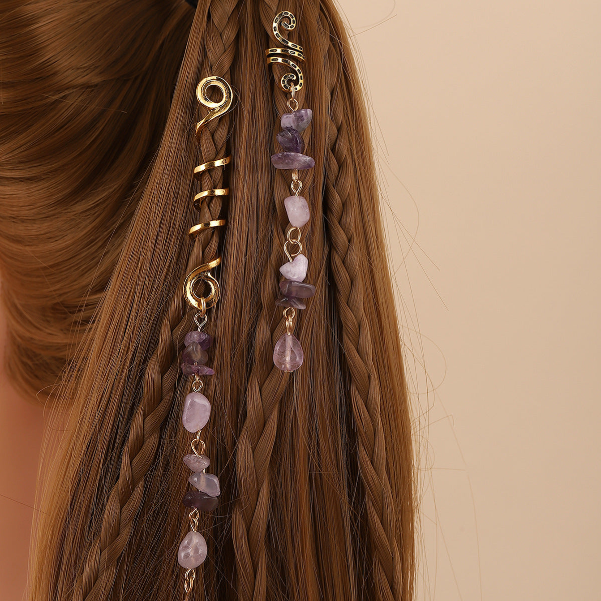 Accessoire de Cheveux Tressé — Pendentif en Pierre Naturelle