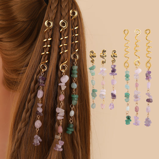 Accessoire de Cheveux Tressé — Pendentif en Pierre Naturelle