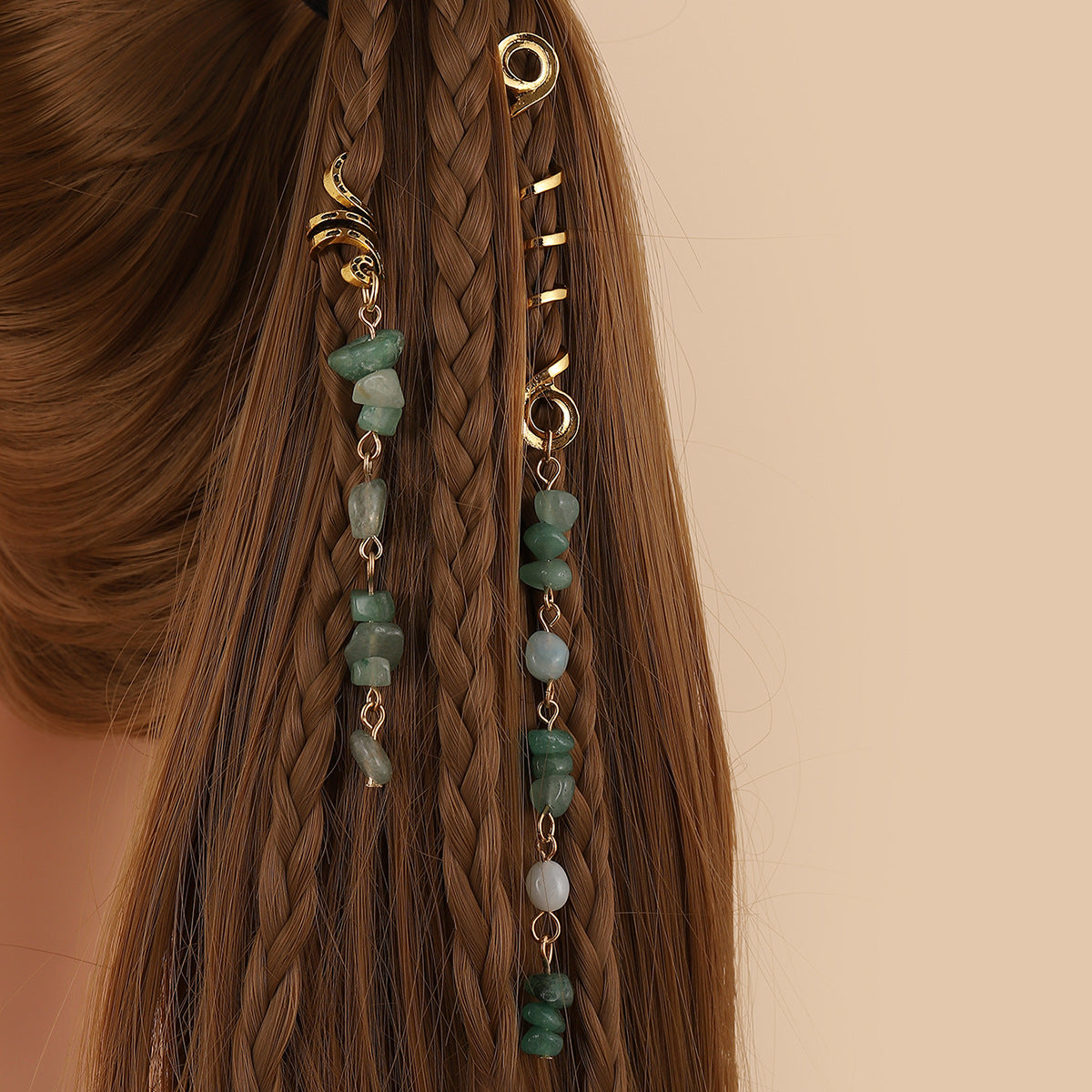 Accessoire de Cheveux Tressé — Pendentif en Pierre Naturelle