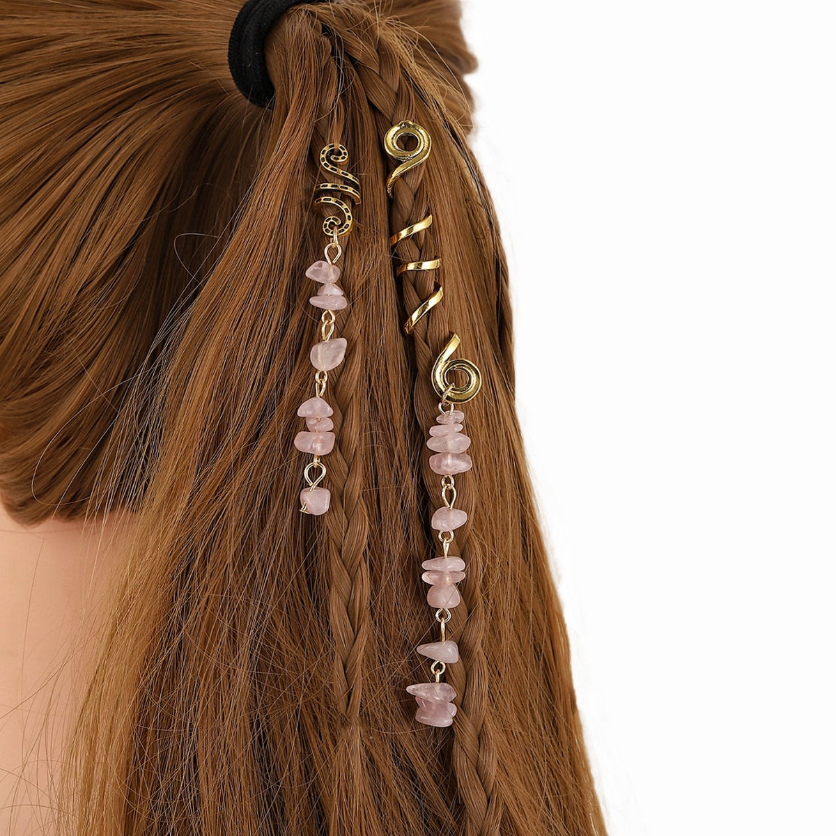 Accessoire de Cheveux Tressé — Pendentif en Pierre Naturelle
