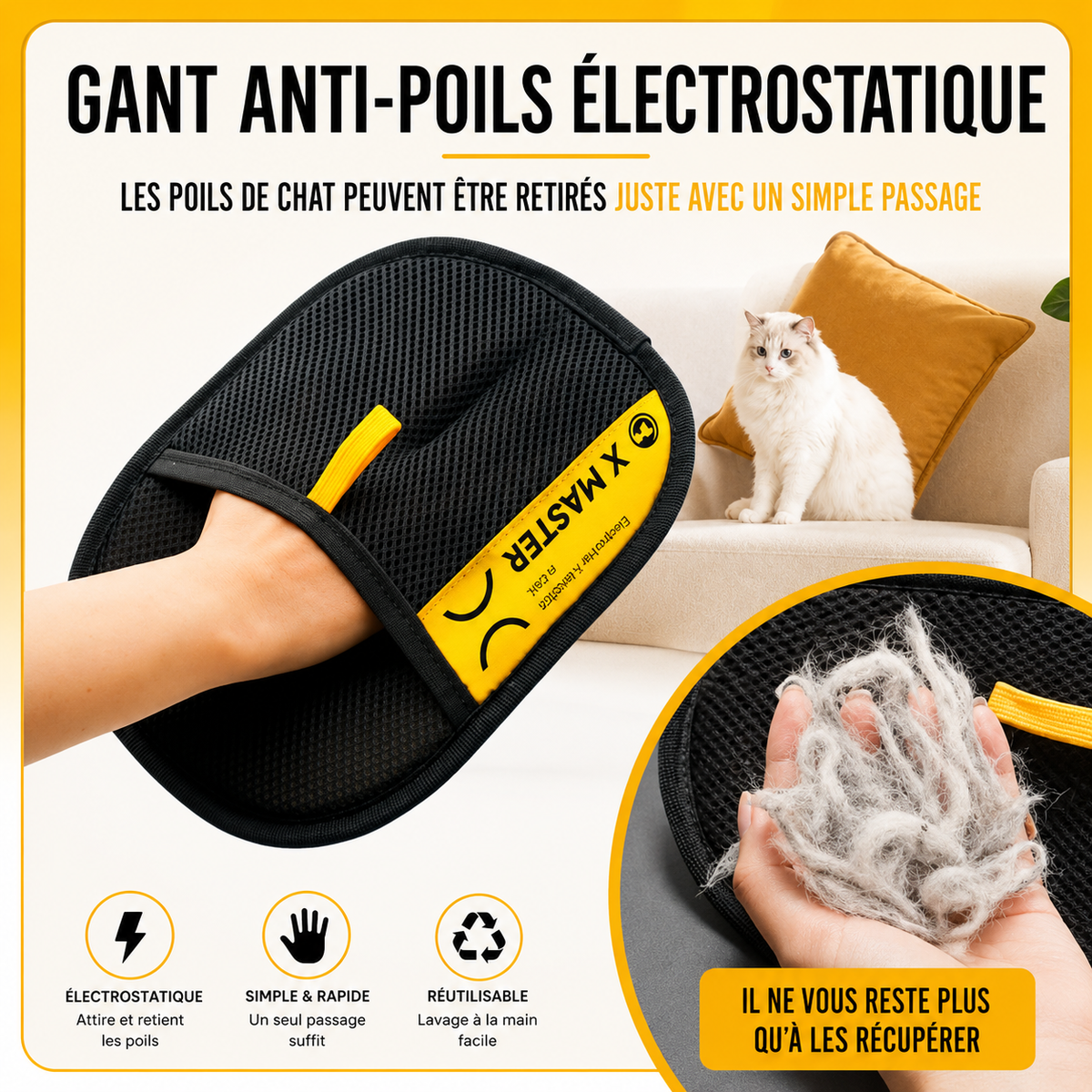CHATNET – Gant Anti-Poils Électrostatique pour Chat