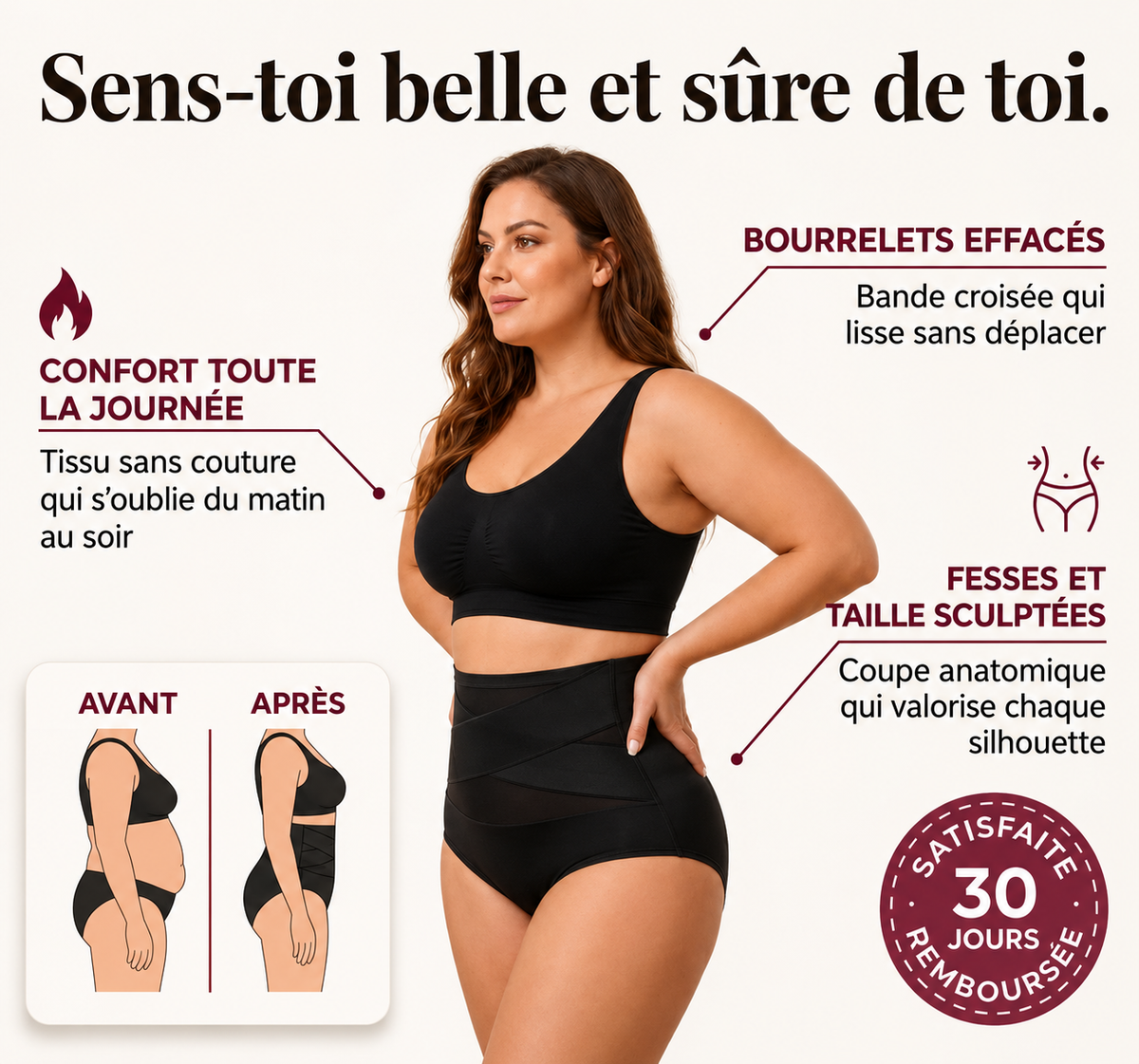 AURA™ Culotte Gainante Taille Haute – Lot de 3, Contrôle Ventre & Fessier