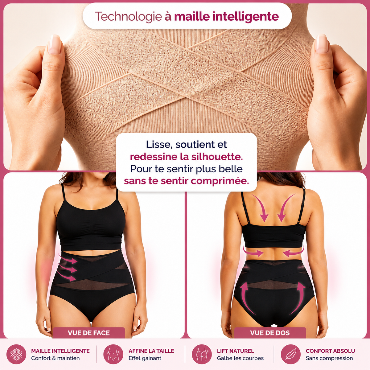 AURA™ Culotte Gainante Taille Haute – Lot de 3, Contrôle Ventre & Fessier