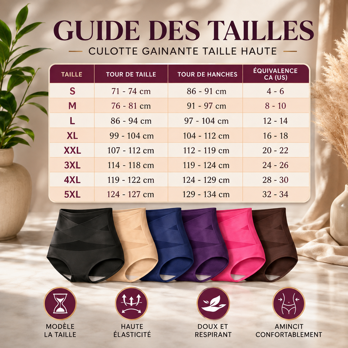 AURA™ Culotte Gainante Taille Haute – Lot de 3, Contrôle Ventre & Fessier