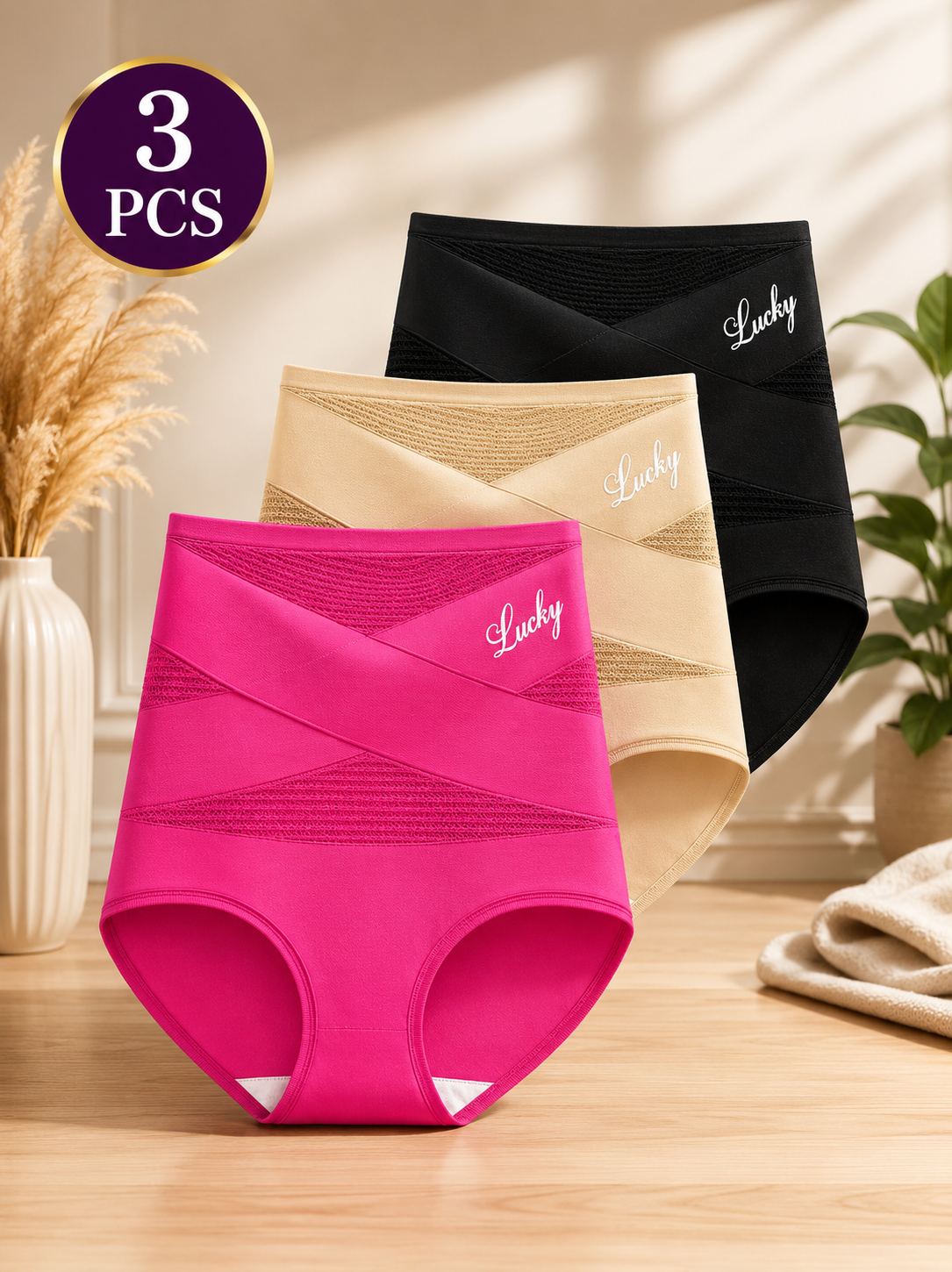 AURA™ Culotte Gainante Taille Haute – Lot de 3, Contrôle Ventre & Fessier