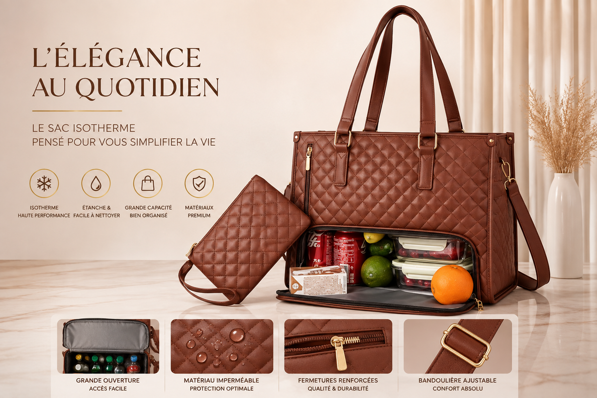 Sac Tote Matelassé Isotherme – Compartiment Repas & Laptop