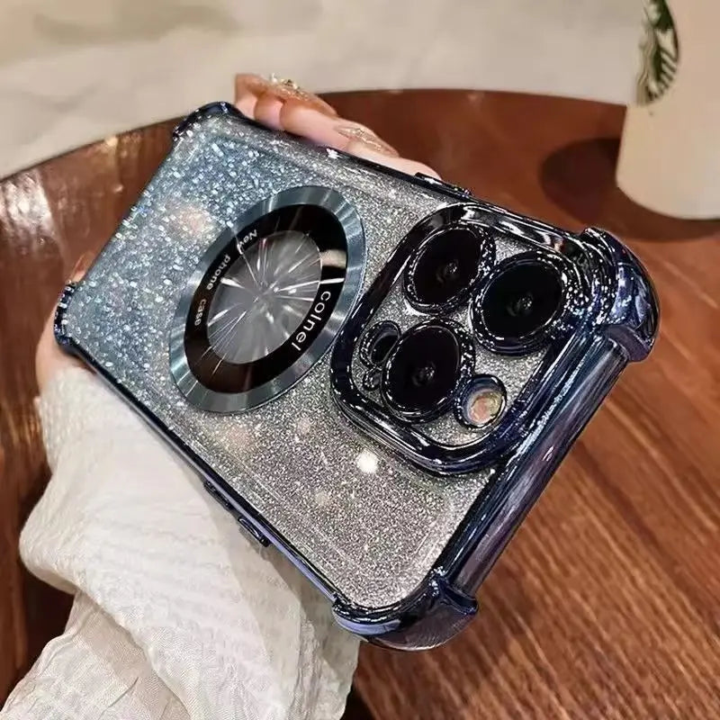 AEGIS™ Coque iPhone Anti-Choc Airbag Renforcé – Support Magnétique & Paillettes