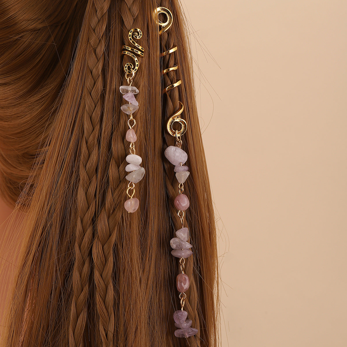 Accessoire de Cheveux Tressé — Pendentif en Pierre Naturelle