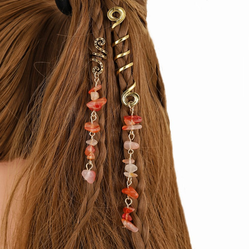 Accessoire de Cheveux Tressé — Pendentif en Pierre Naturelle
